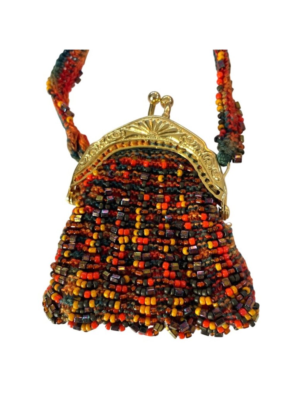 Handmade Beaded Coin Bag Gold-Tone Clasp Colorful Beadwork Mini Elegant Unique